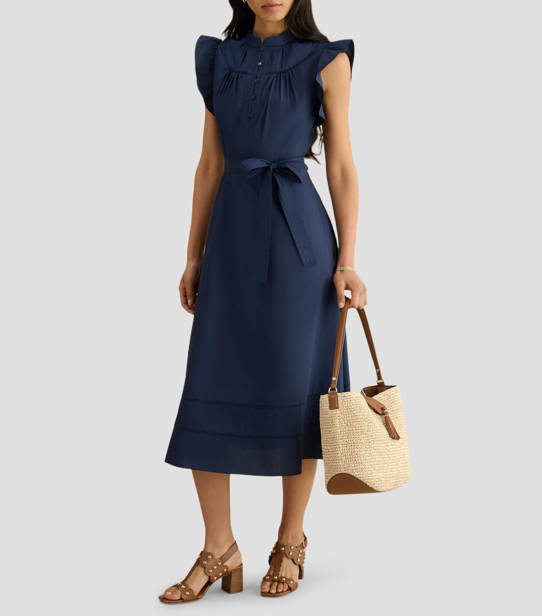 Vestido midi liso Mujer